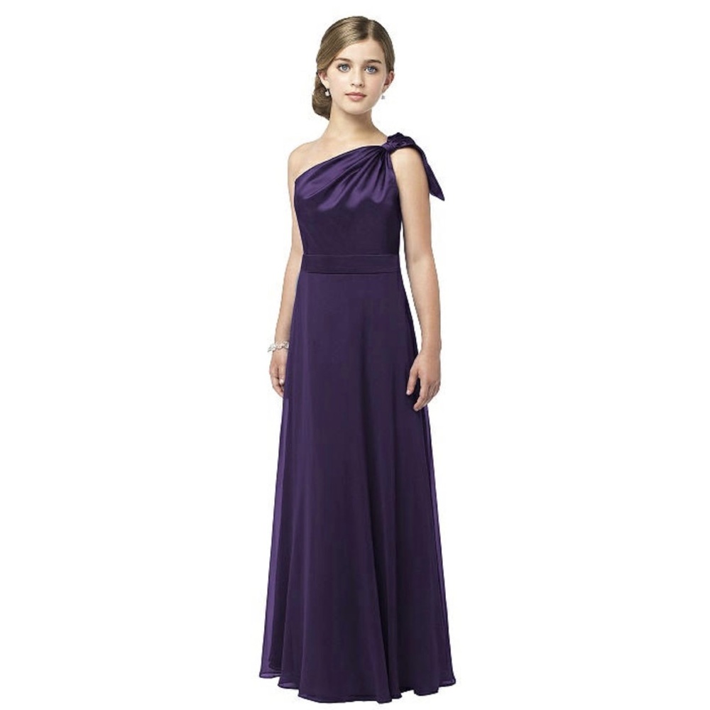 NEW Dessy Collection Junior Matron of Honor One Shoulder Dress Purple